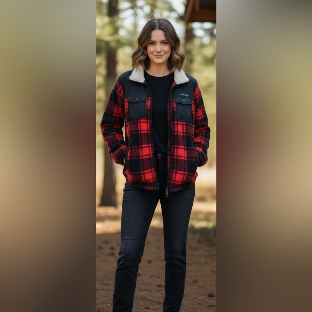 ✨Columbia Women's Black and Red Plaid Utility Mountain Jacket - Picture 2 of 9